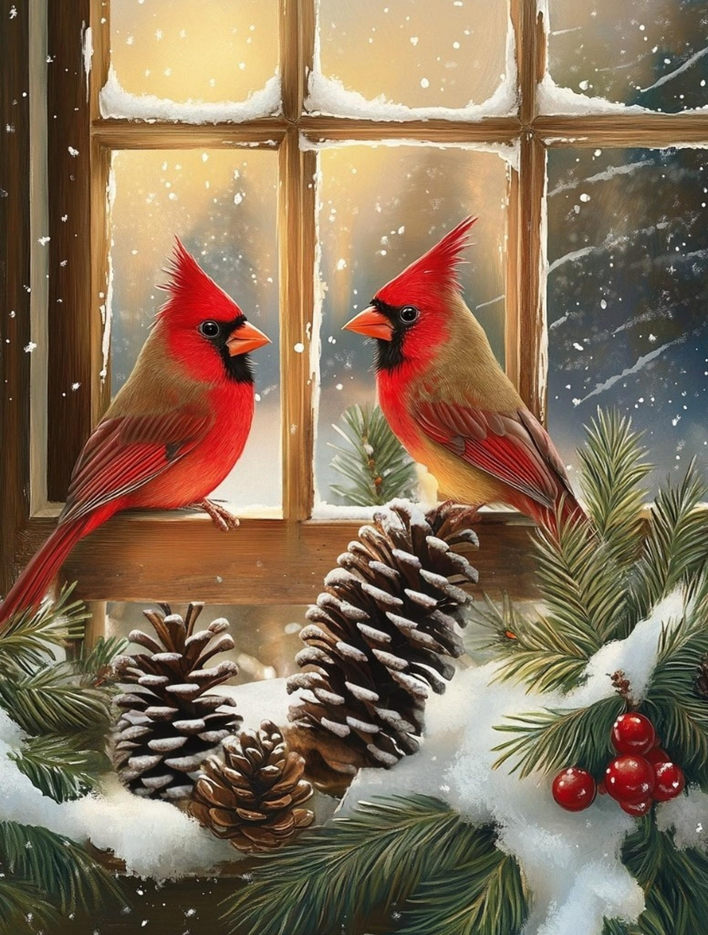 Pine Cone Cardinals Diamond Art Kit