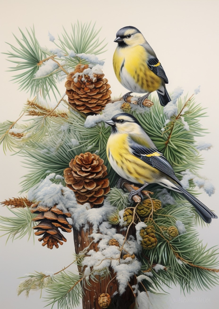Pine Cones and Yellow Birds Diamond Art Kit