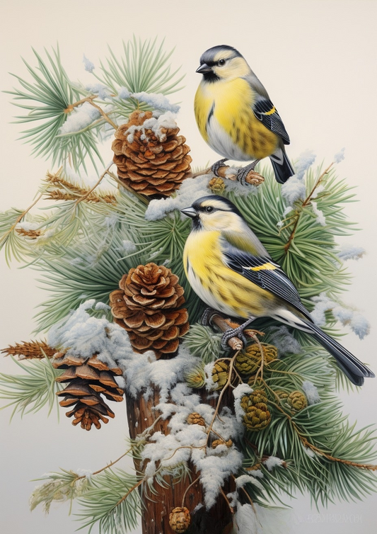 Pine Cones and Yellow Birds Diamond Art Kit