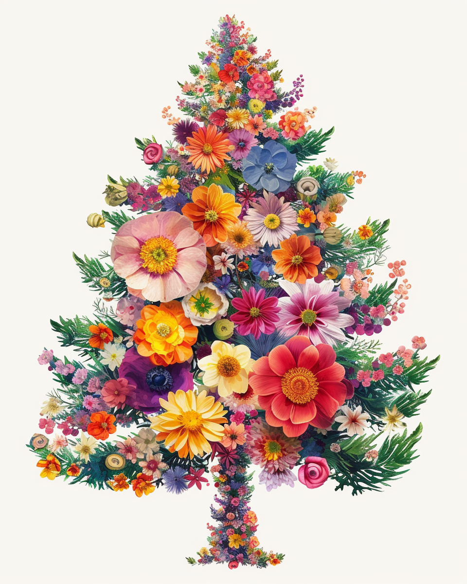 Pine Tree of Flowers Diamond Art Kit