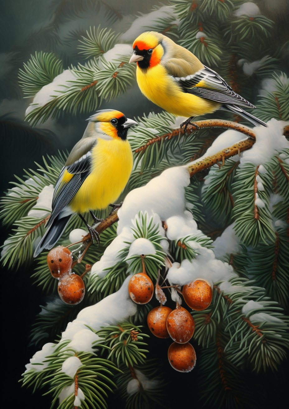 Pine Tree Yellow Birds Diamond Art Kit