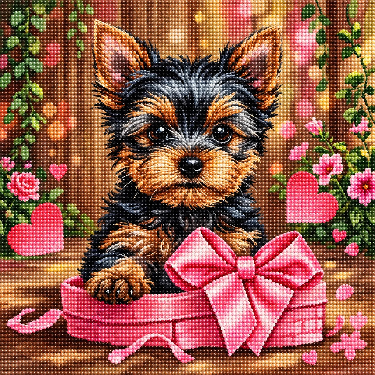 Pink Bow Yorkshire Terrier Puppy Diamond Art Kit