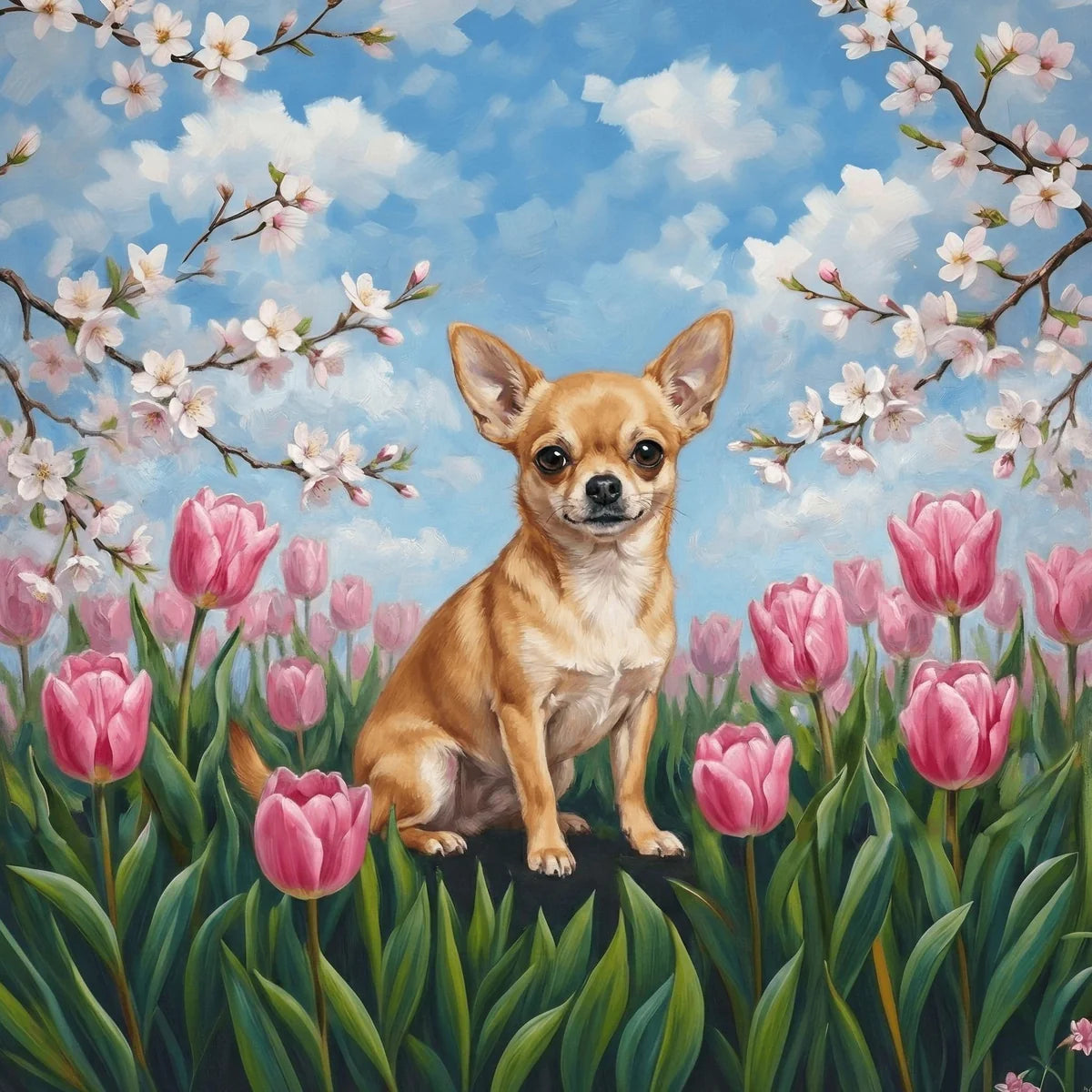 Pink Tulip Short Haired Chihuahua Diamond Art Kit