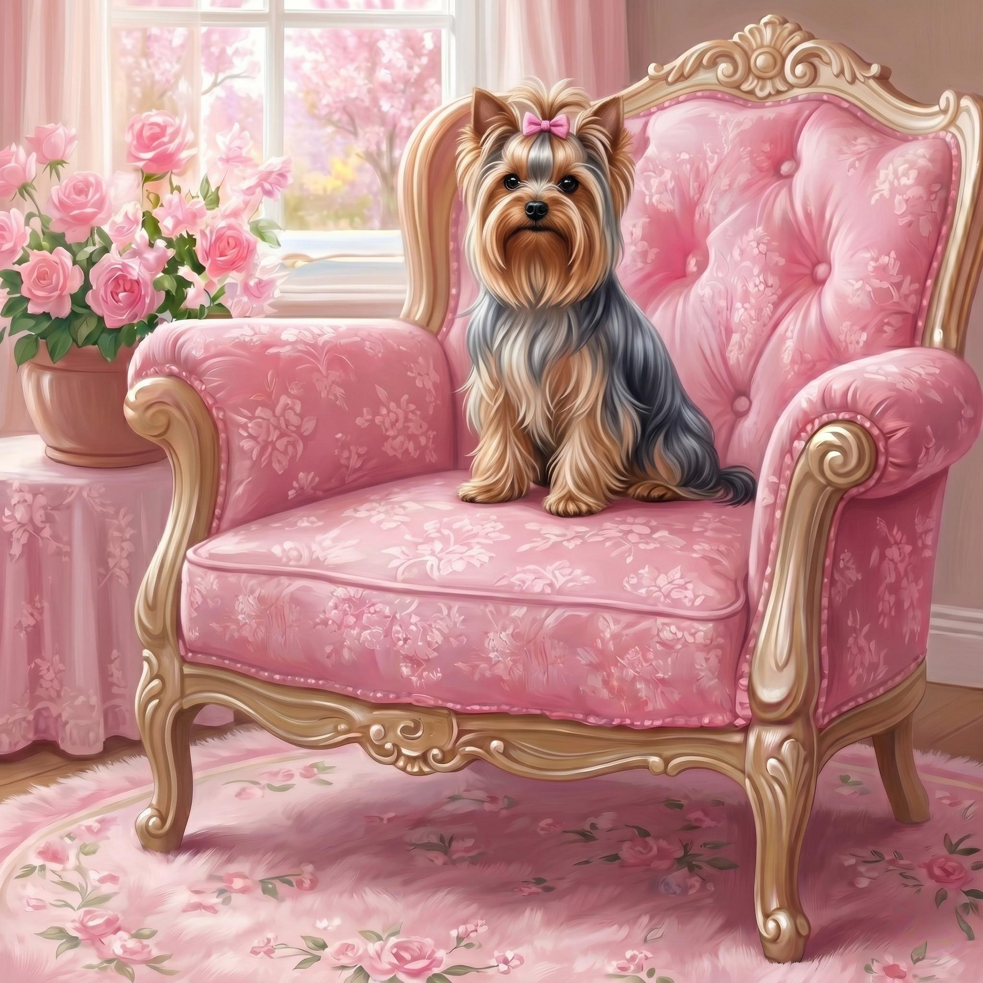 Pink Armchair Yorkshire Terrier Diamond Art Kit