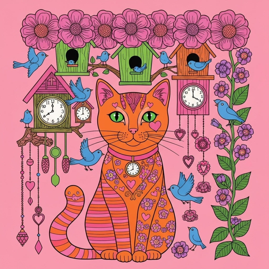 Pink Background Abstract Cat Diamond Art Kit