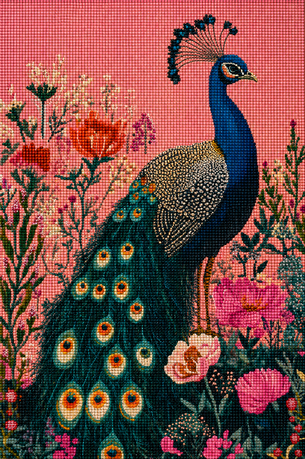 Pink Background Peacock Diamond Art Kit