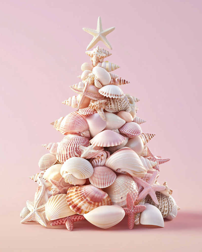 Pink Background Shell Christmas Tree Diamond Art Kit