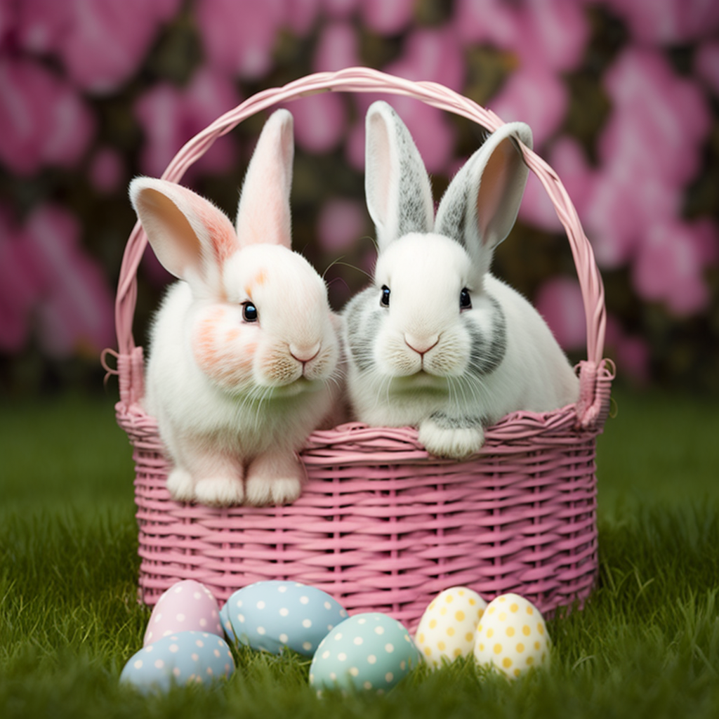 Pink Basket of Bunnies Diamond Art Kit