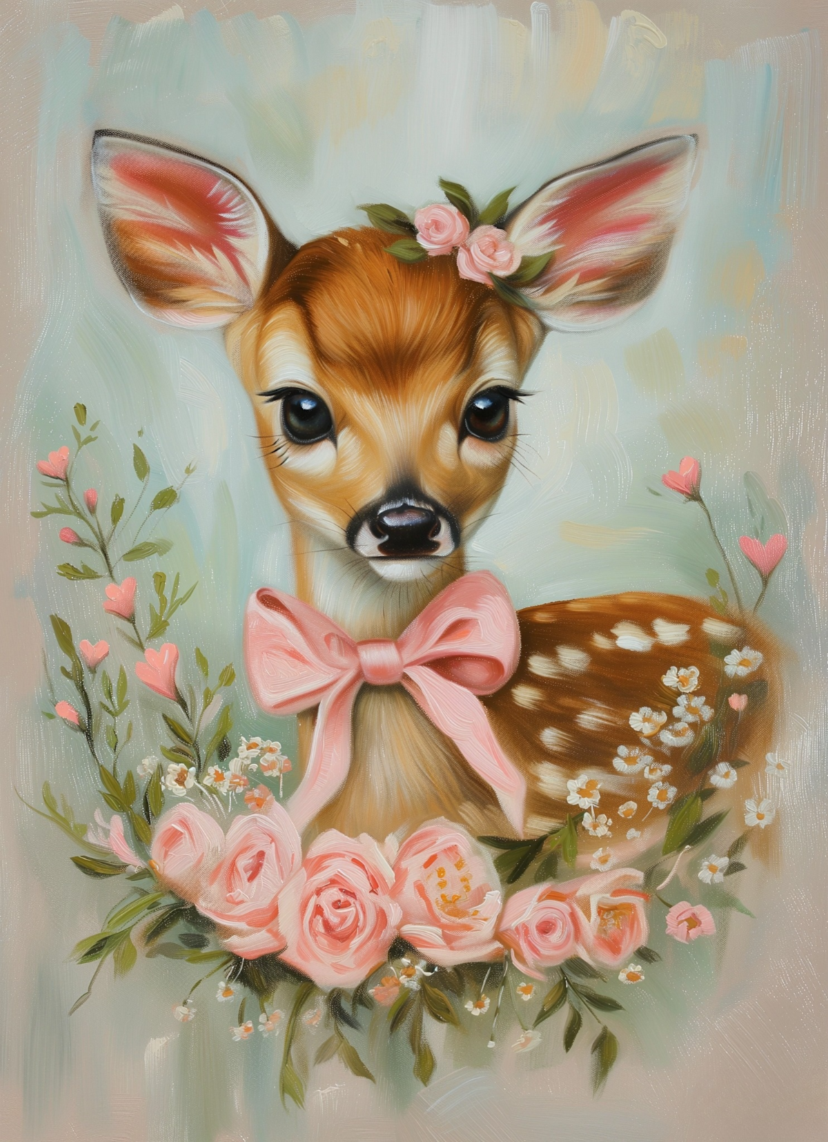 Pink Bow and Flowers Fawn Diamond Art Kit