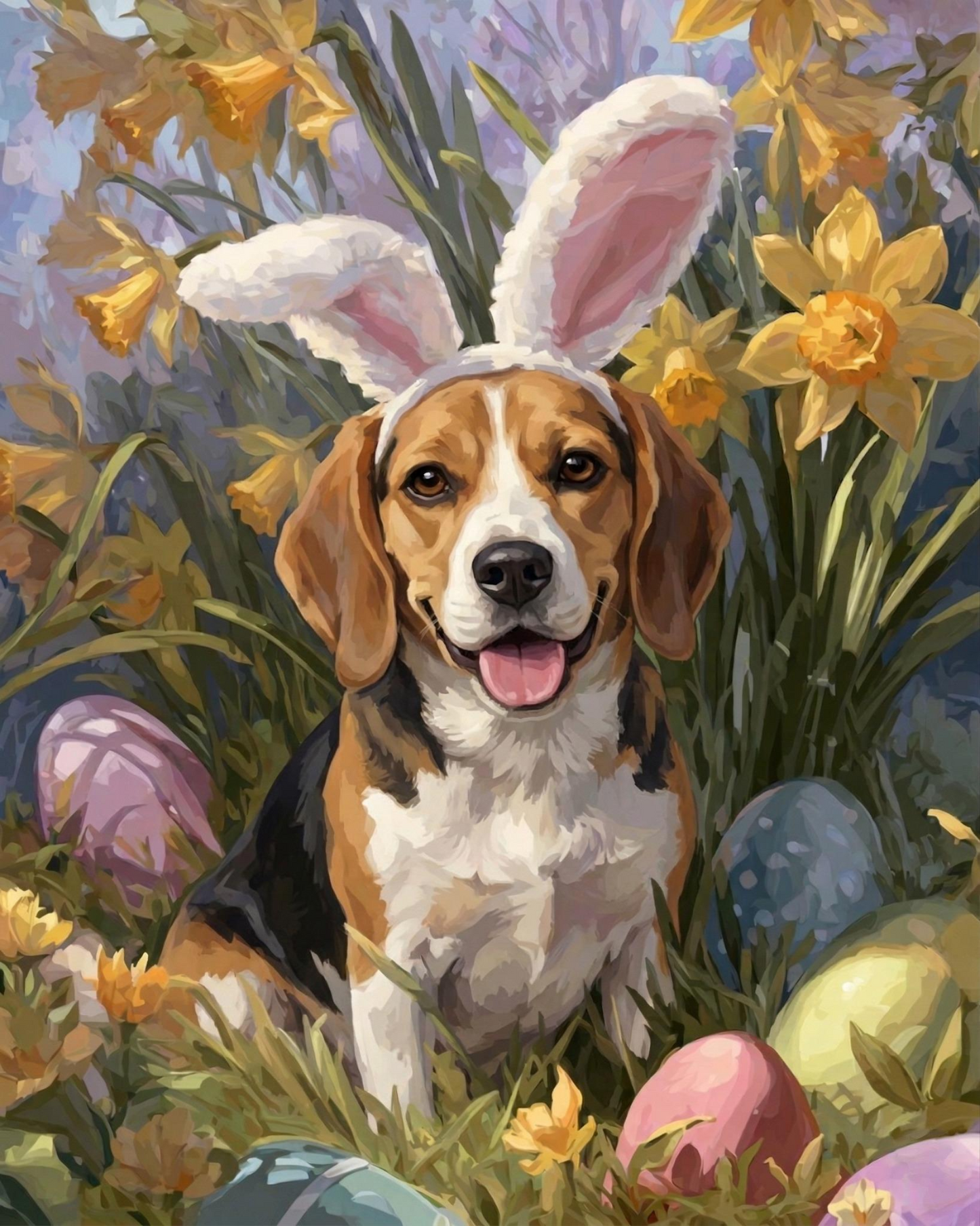 Pink Bunny Ears Beagle Diamond Art Kit