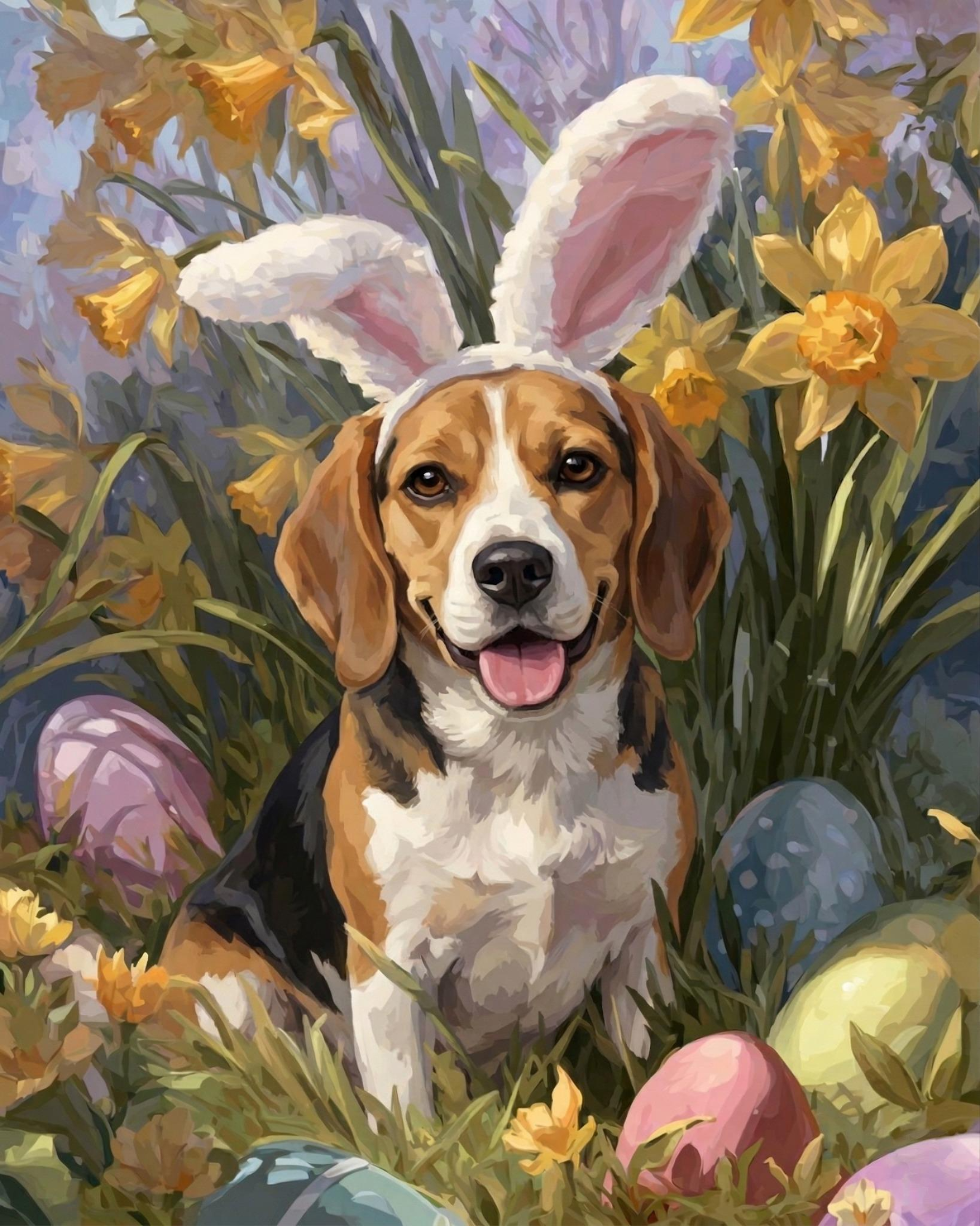 Pink Bunny Ears Beagle Diamond Art Kit