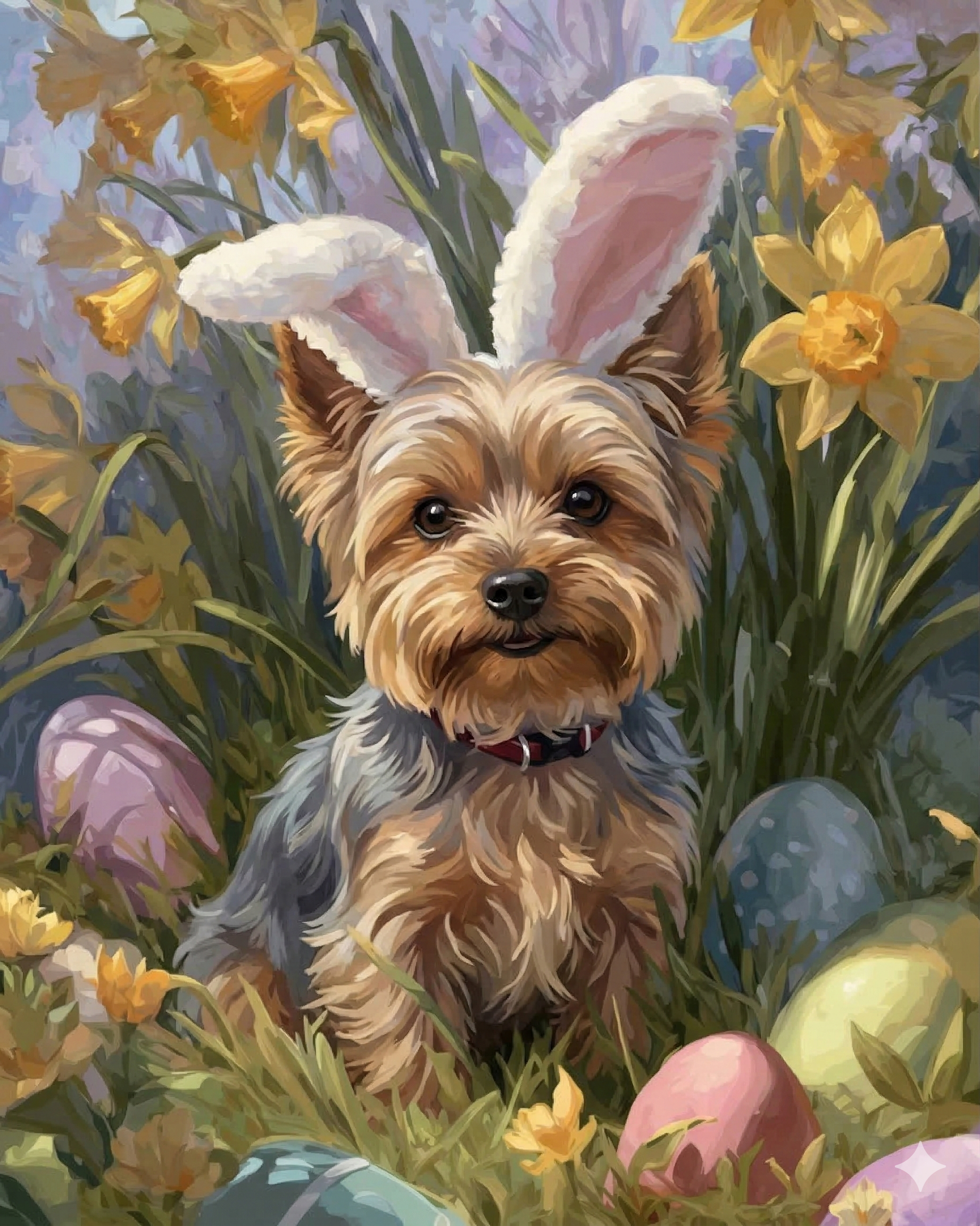 Pink Bunny Ears Yorkshire Terrier Diamond Art Kit