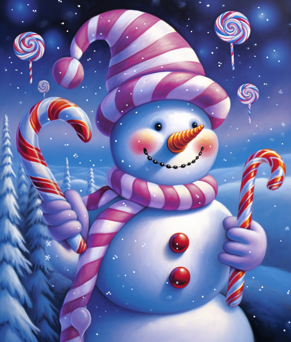 Pink Candy Cane Snowman Diamond Art Kit