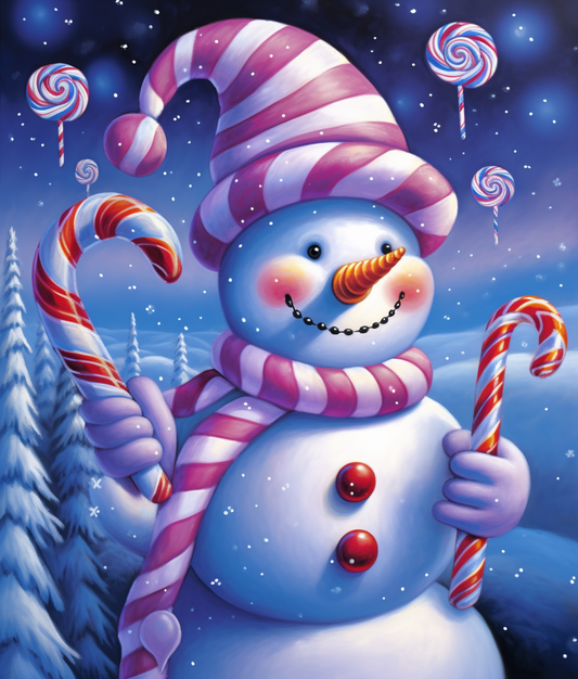 Pink Candy Cane Snowman Diamond Art Kit