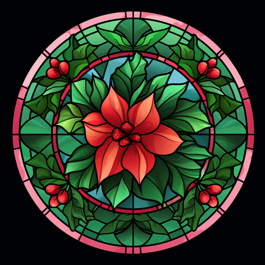 Pink Circle Poinsettia Abstract Diamond Art Kit