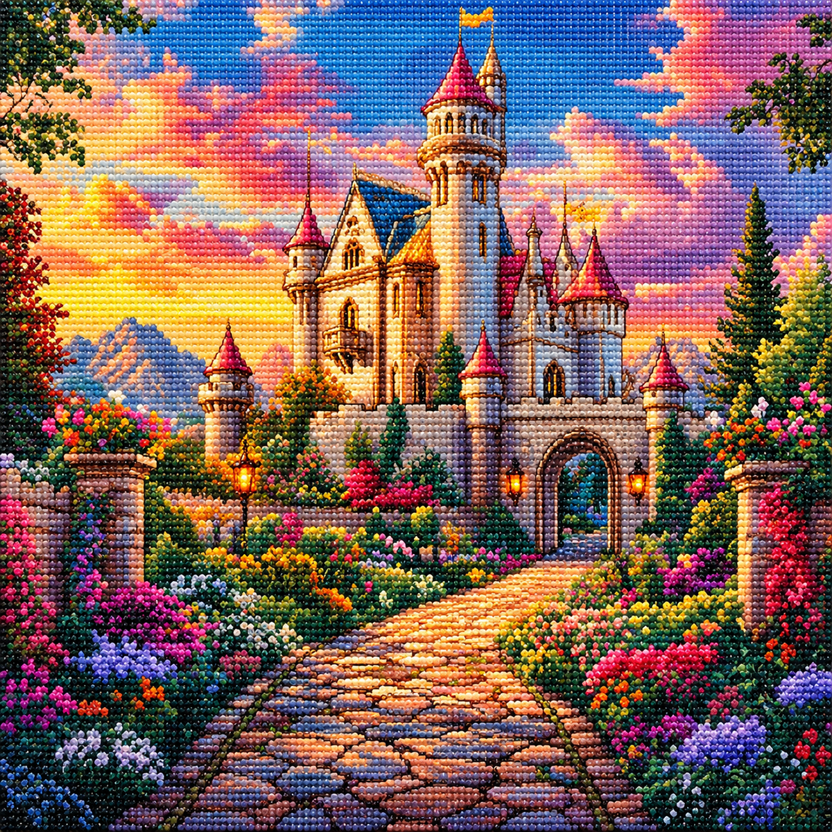 Pink Clouds Fairytale Castle Diamond Art Kit