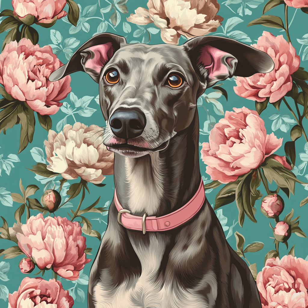 Pink Collar Greyhound in Flowers Diamond Art Kit