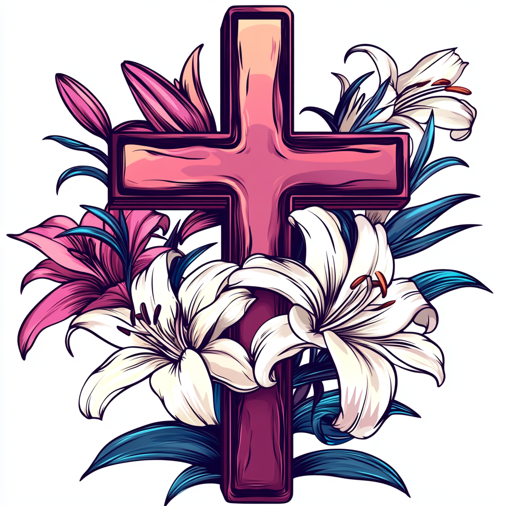 Pink Cross and Lilies Diamond Art Kit