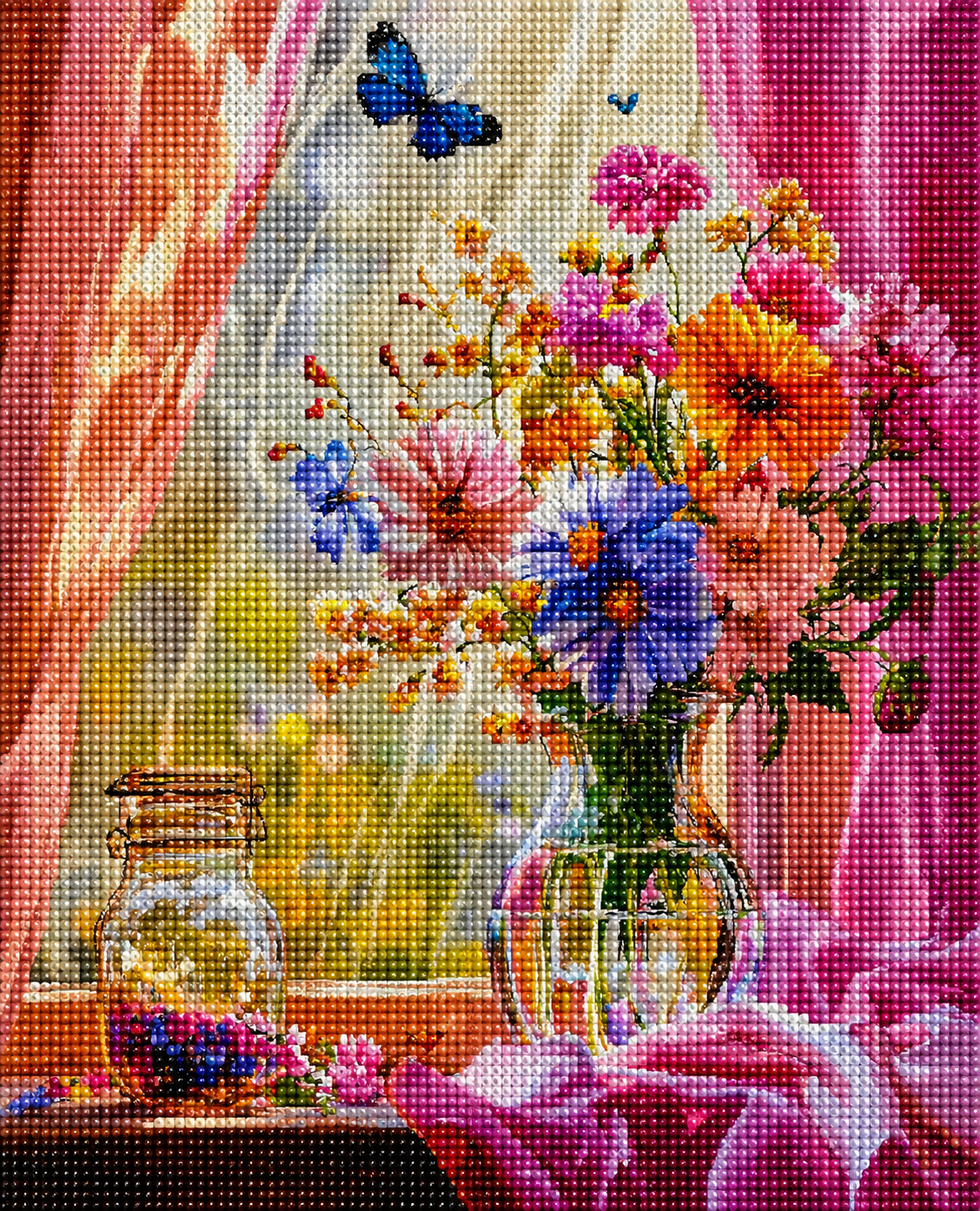 Pink Drape Vase Of Flowers Diamond Art Kit