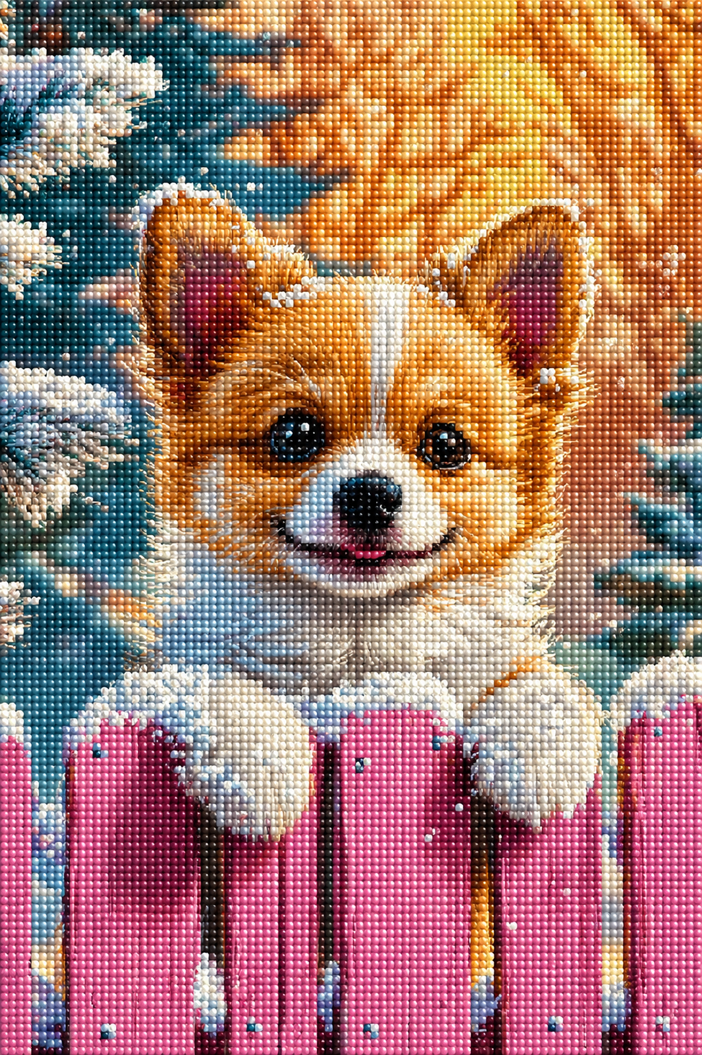Pink Fence Puppy Diamond Art Kit
