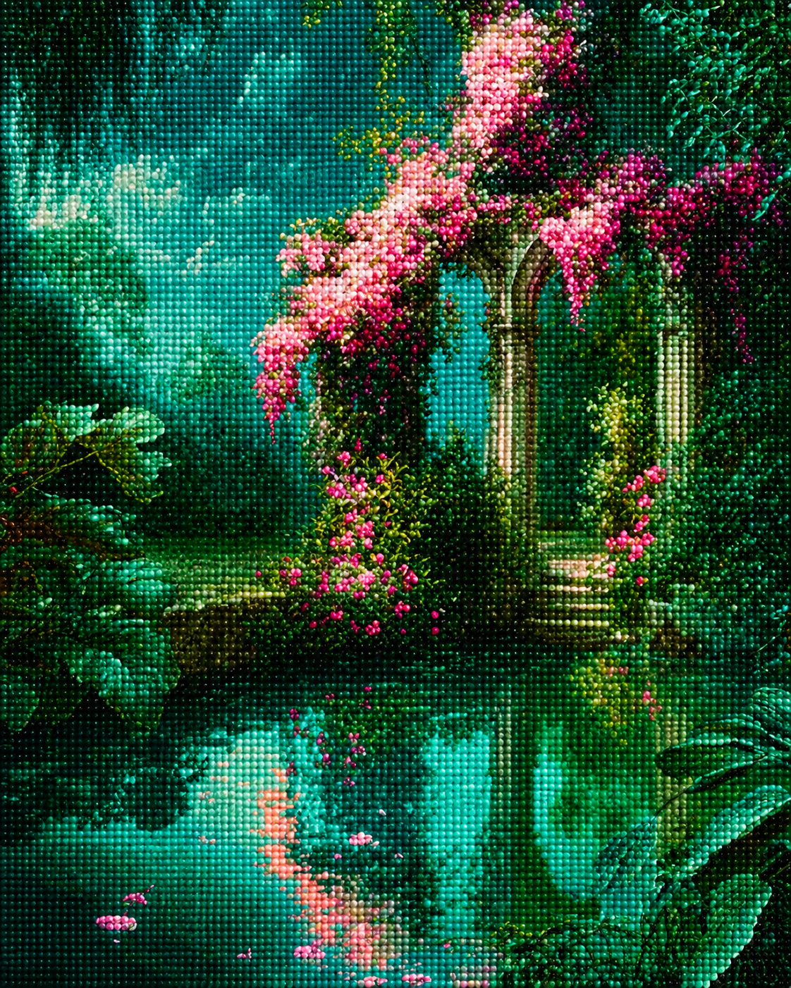 Pink Flower Arch Pond Diamond Art Kit — diamond art kit canvas