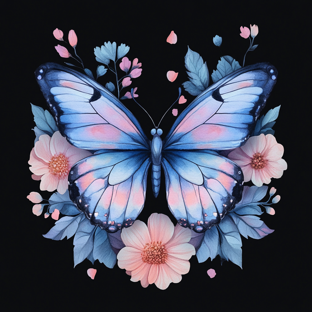 Pink Flower Blue and Pink Butterfly Diamond Art Kit