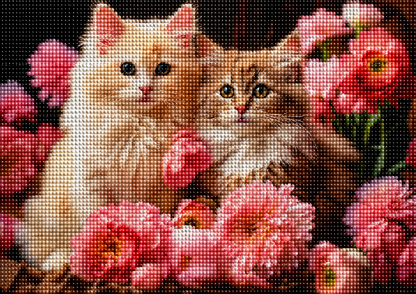 Pink Flower Cats Diamond Art Kit — diamond art kit canvas