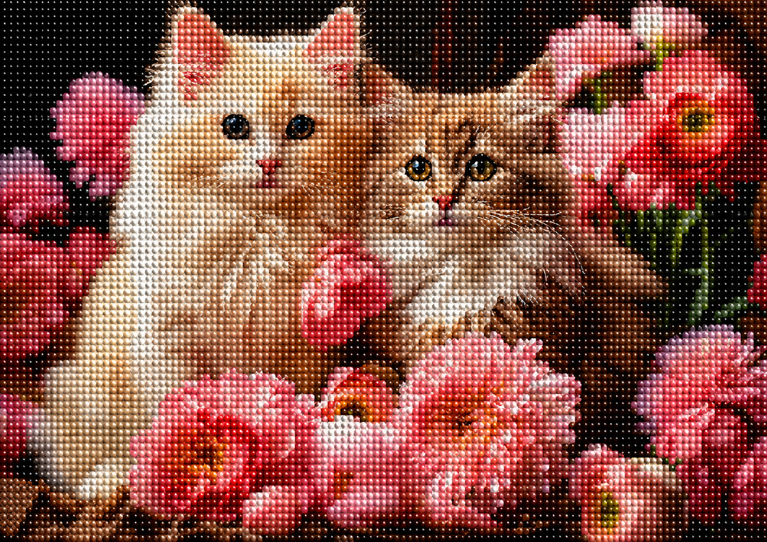 Pink Flower Cats Diamond Art Kit — diamond art kit canvas