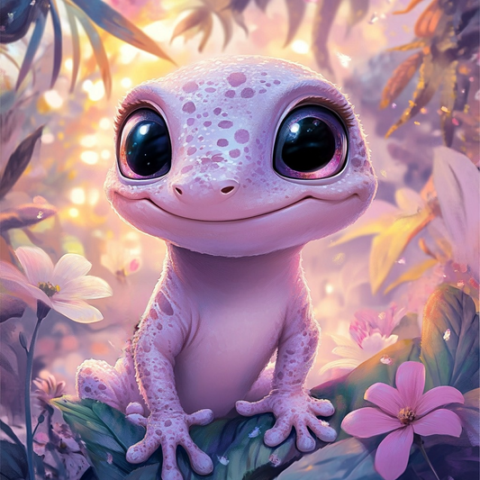Pink Flower Little Gecko Diamond Art Kit