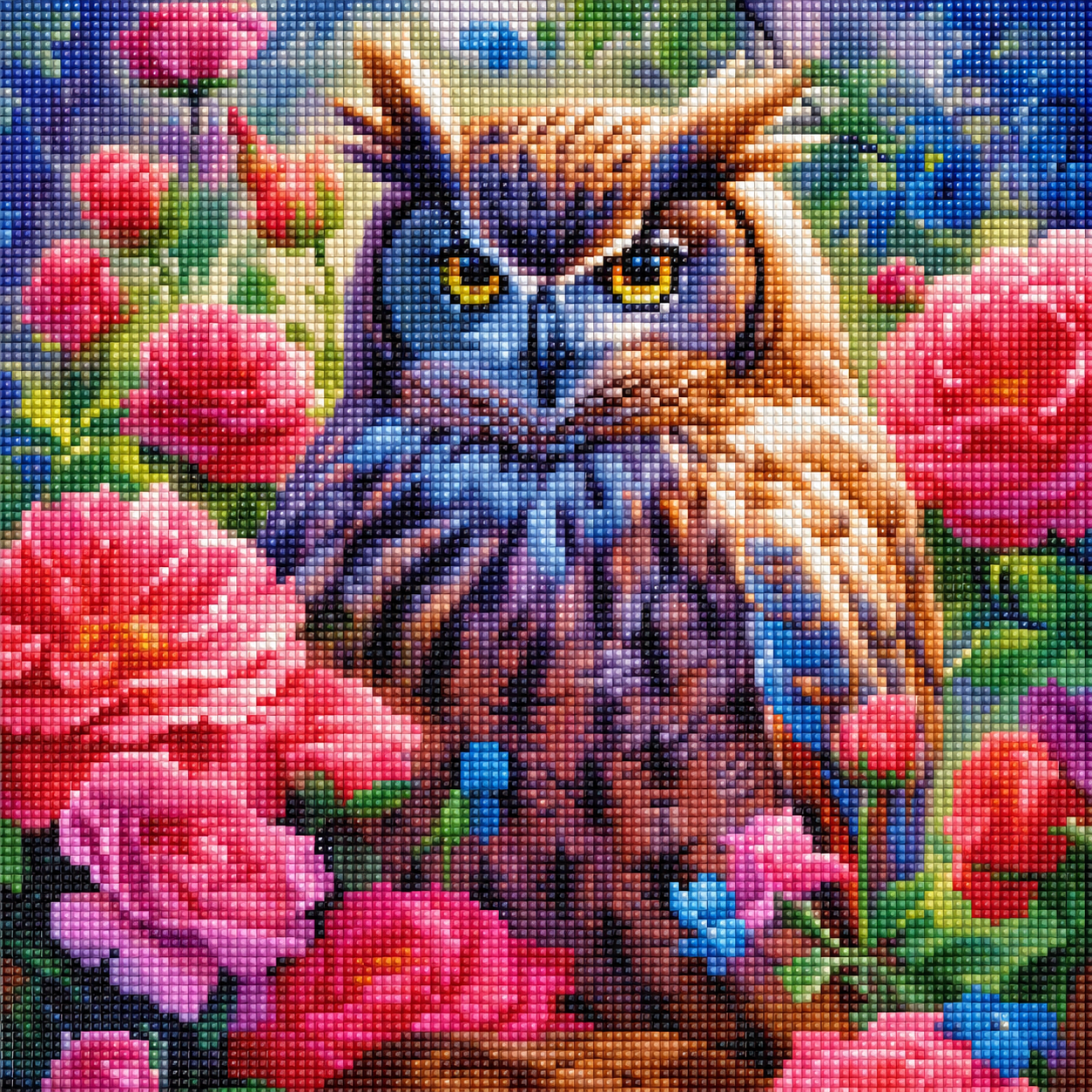 Pink Flower Owl Diamond Art Kit