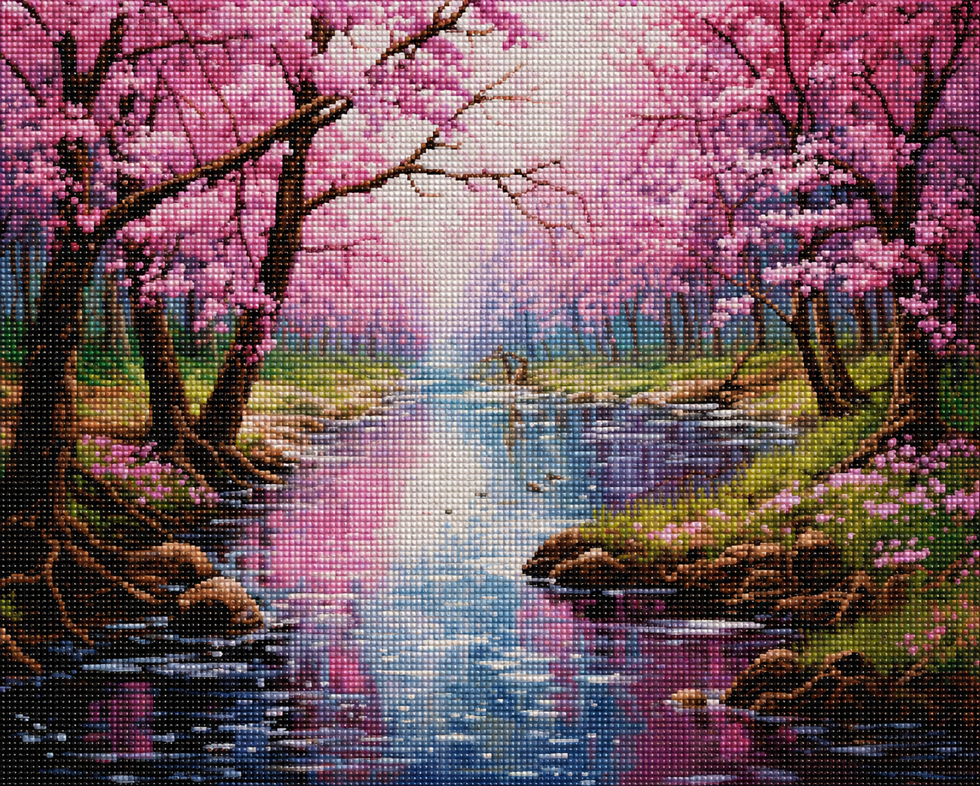 Pink Flower River Diamond Art Kit
