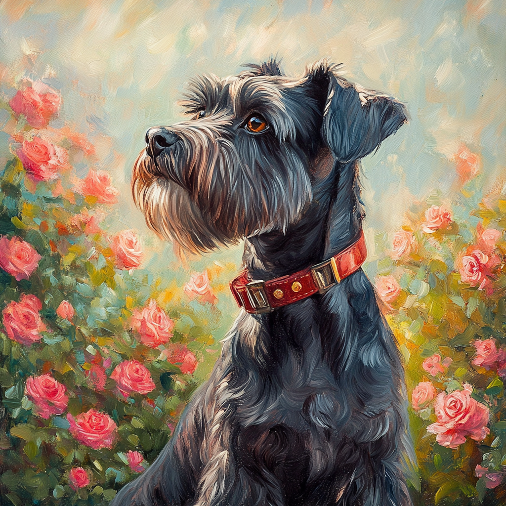 Pink Flower Schnauzer Diamond Art Kit