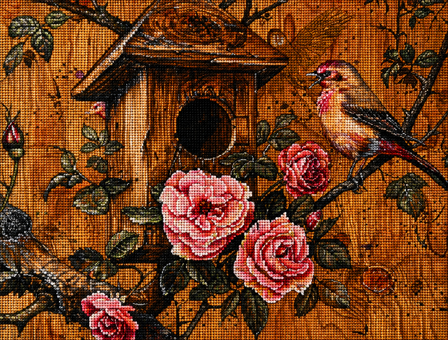 Pink Flower Wood Birdhouse Diamond Art Kit