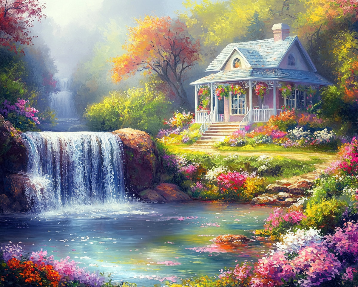 Pink House Waterfall Diamond Art Kit