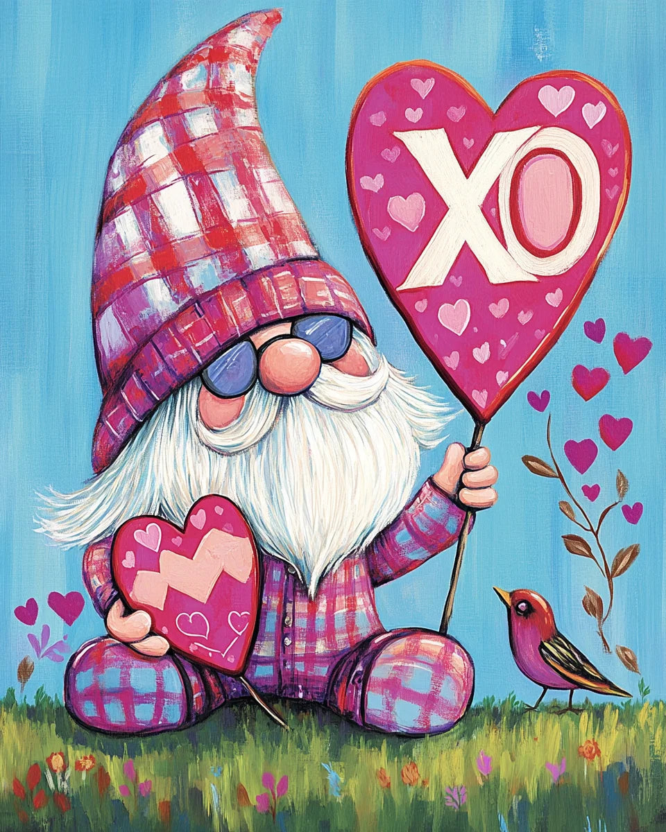 Pink Hugs And Kisses Valentine Gnome Diamond Art Kit