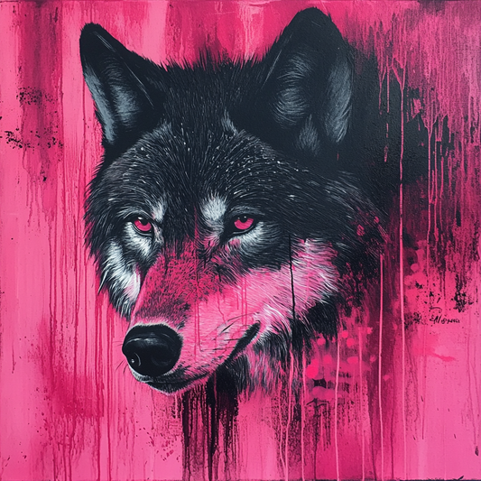 Pink Paint Grey Wolf Diamond Art Kit