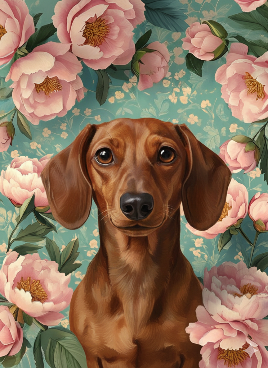 Pink Peony Dachshund Diamond Art Kit