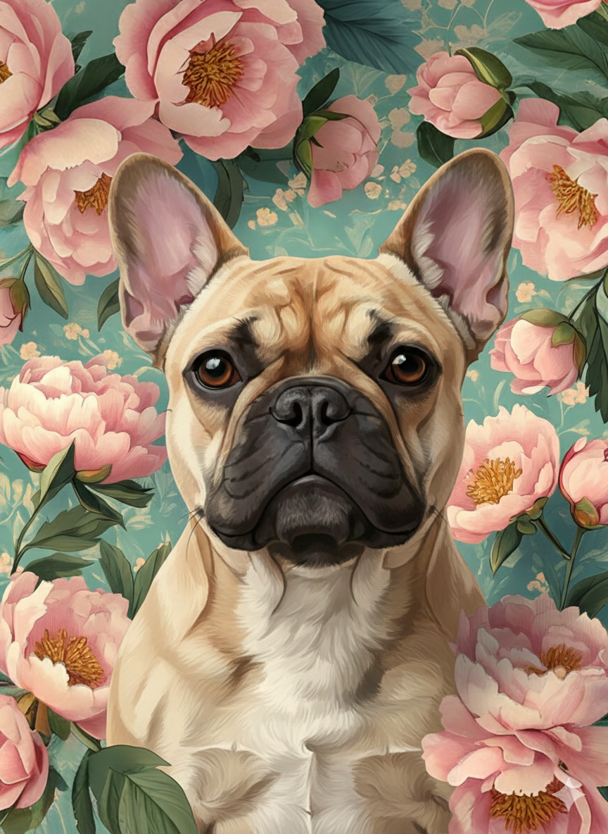 Pink Peony French Bulldog Diamond Art Kit
