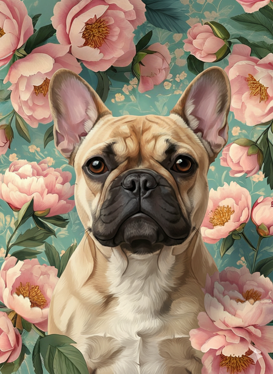Pink Peony French Bulldog Diamond Art Kit