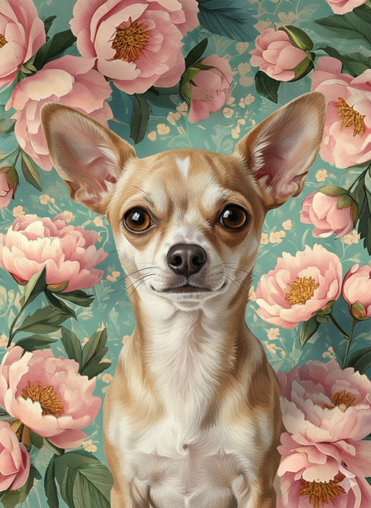 Pink Peony Short Haired Chihuahua Diamond Art Kit