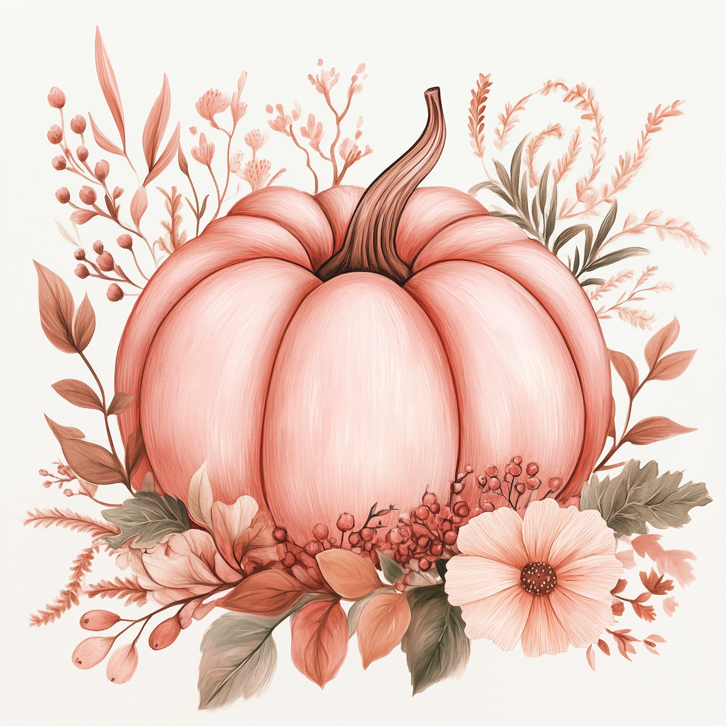 Pink Pumpkin and Flowers Diamond Art Kit