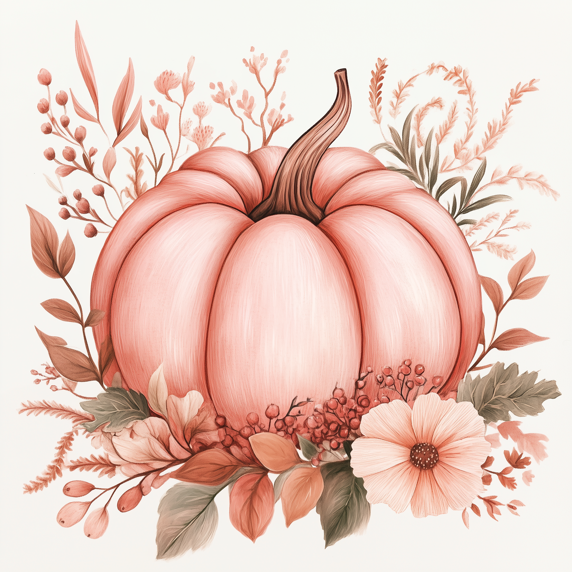 Pink Pumpkin and Flowers Diamond Art Kit
