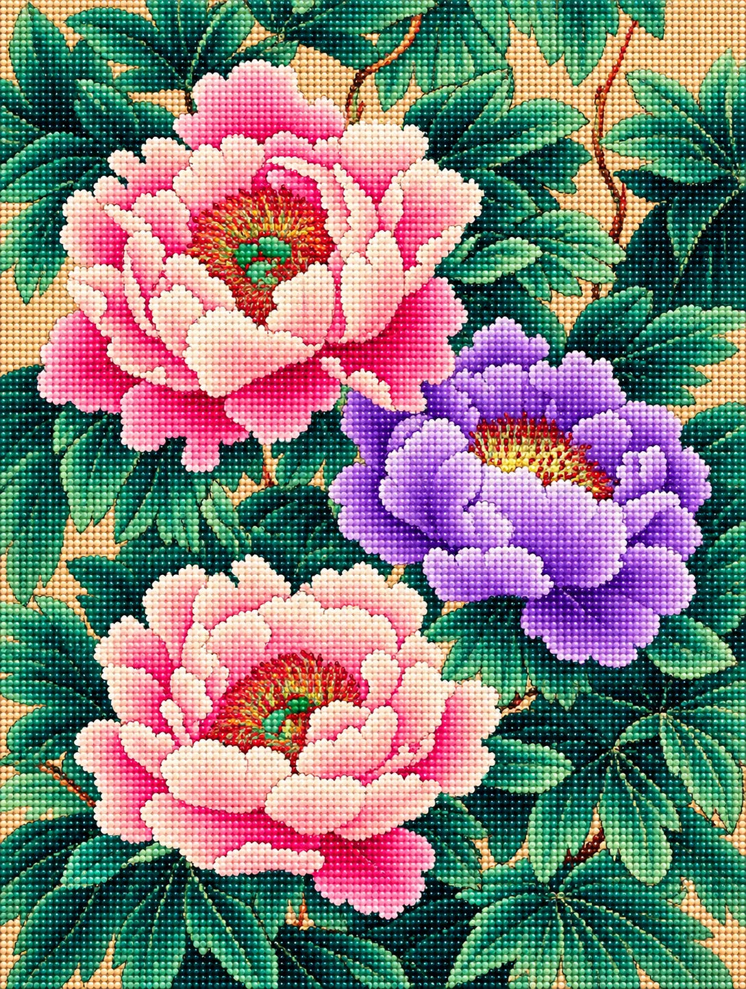 Pink And Purple Peonies Abstract Diamond Art Kit