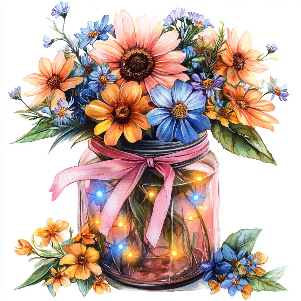 Pink Ribbon Jar of Flowers Diamond Art Kit
