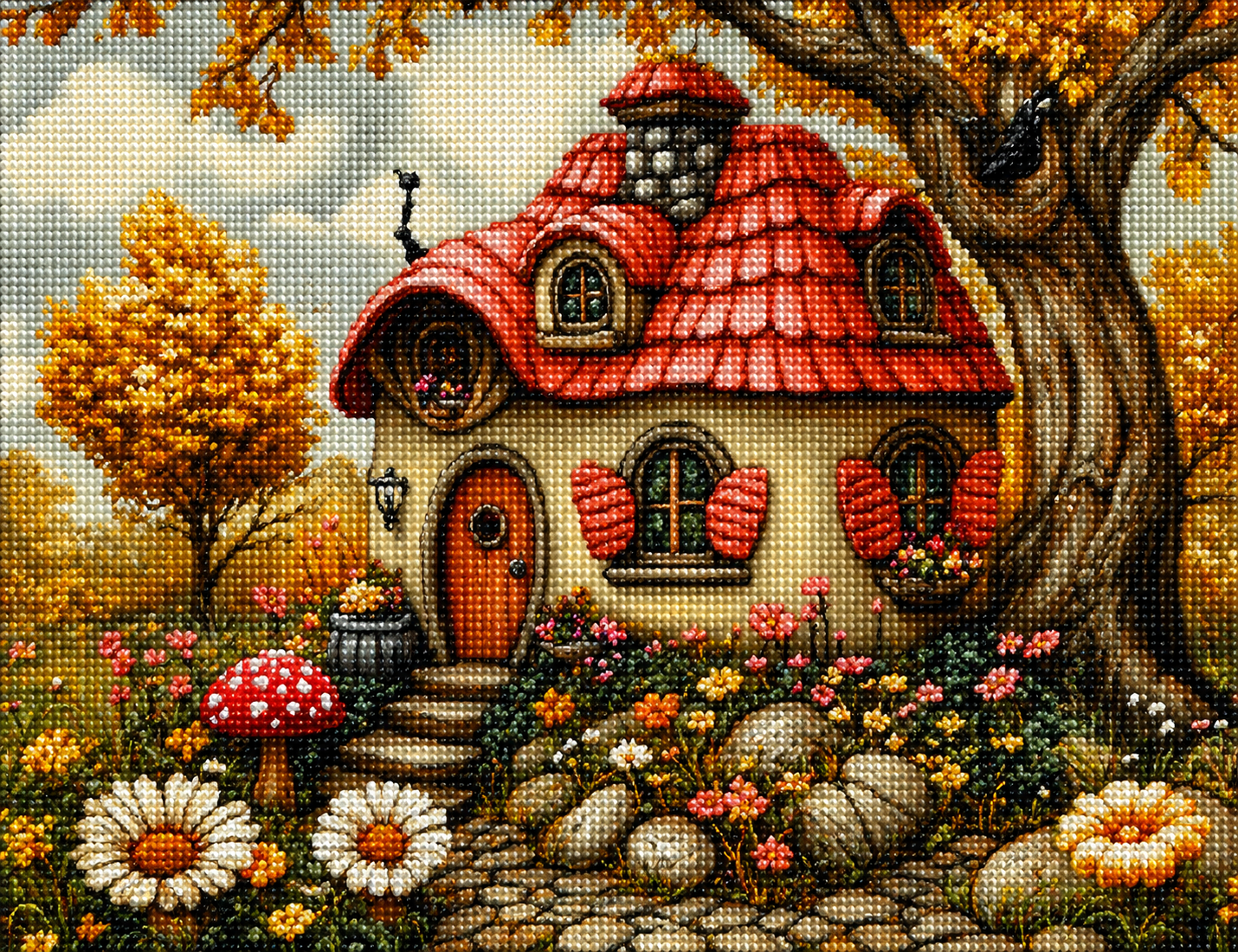 Pink Roof Fairy Cottage Diamond Art Kit — diamond art kit canvas