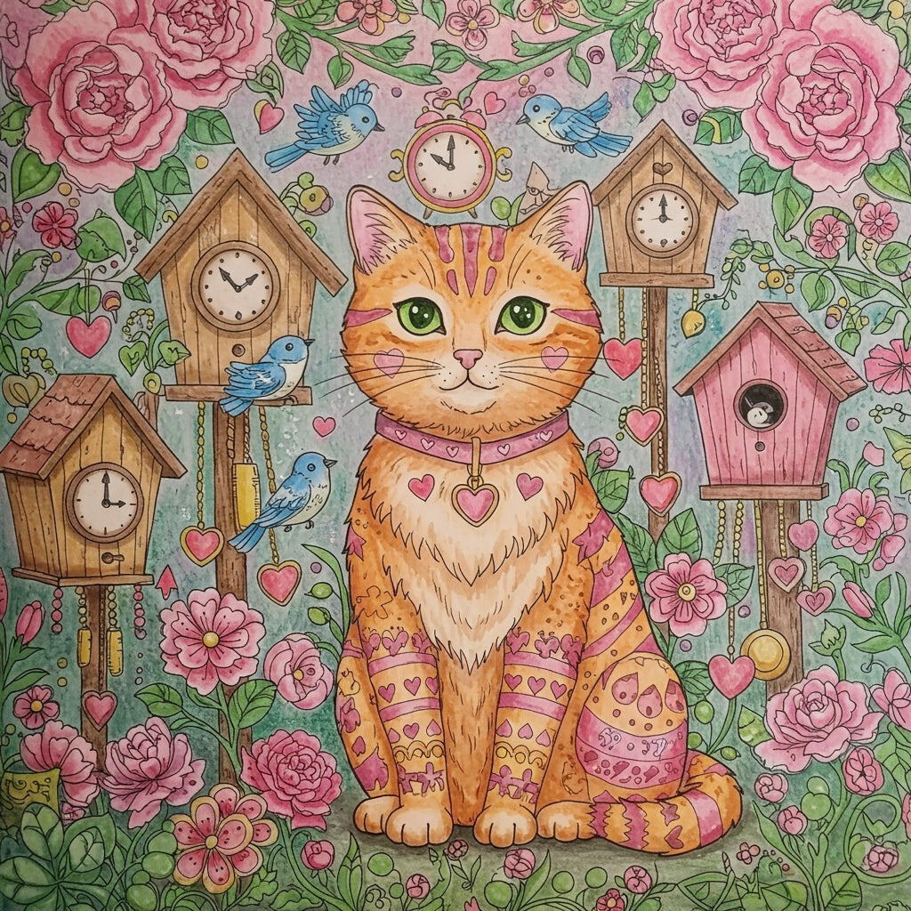 Pink Rose Abstract Cat Diamond Art Kit