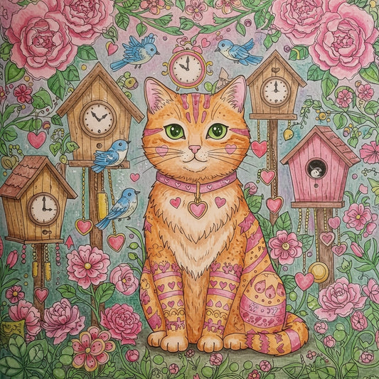 Pink Rose Abstract Cat Diamond Art Kit