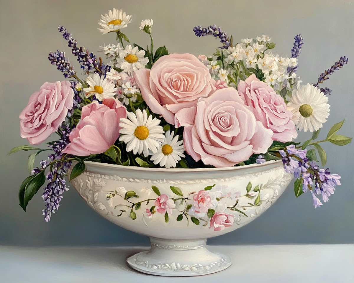 Pink Rose Bowl Diamond Art Kit