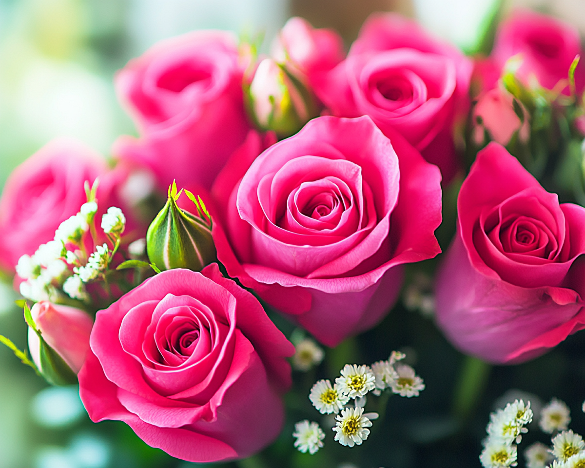 Pink Roses and Baby's-Breath Diamond Art Kit