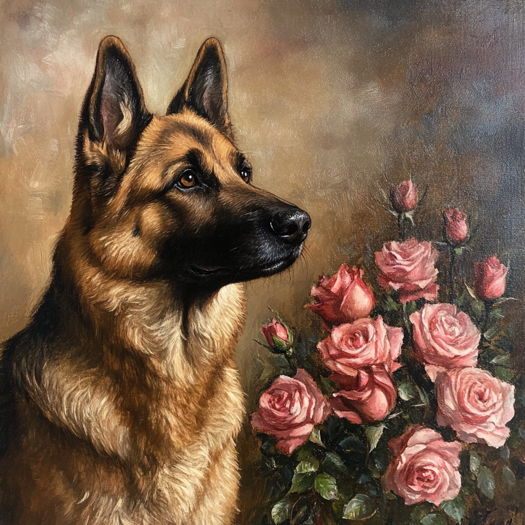 Pink Roses German Shepherd Diamond Art Kit